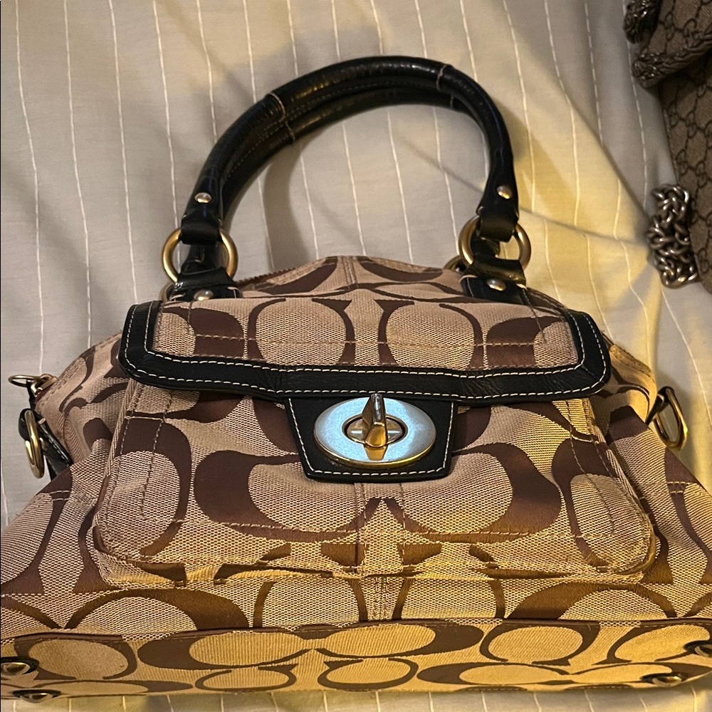 Vintage Coach Brown and Tan Satchel with Black Accents